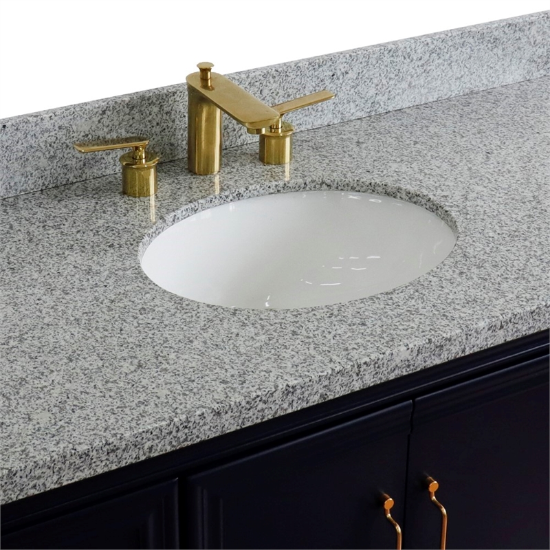 49 in. Single Wooden Vanity  Blue with Gray Granite Oval Sink