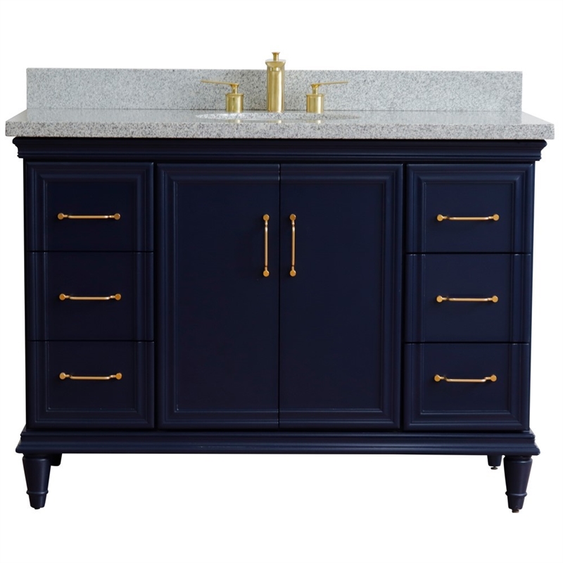 49 in. Single Wooden Vanity  Blue with Gray Granite Oval Sink