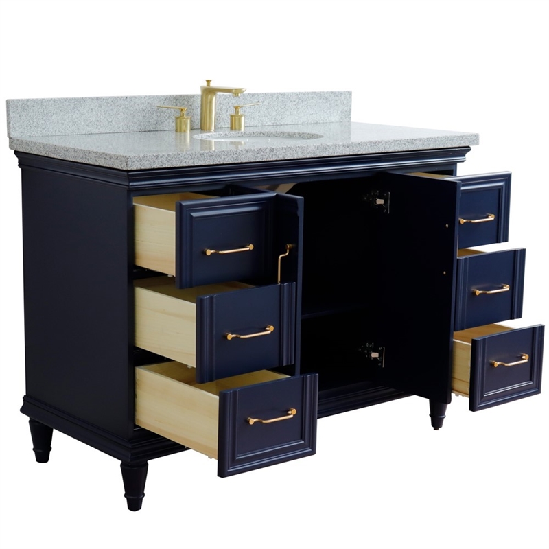 49 in. Single Wooden Vanity  Blue with Gray Granite Oval Sink