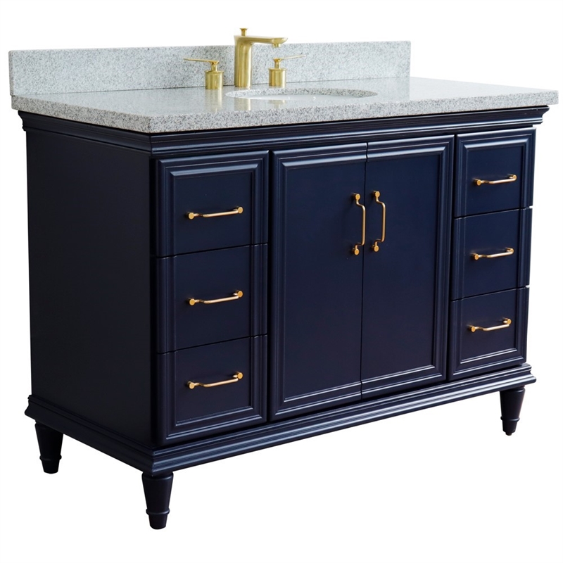 49 in. Single Wooden Vanity  Blue with Gray Granite Oval Sink