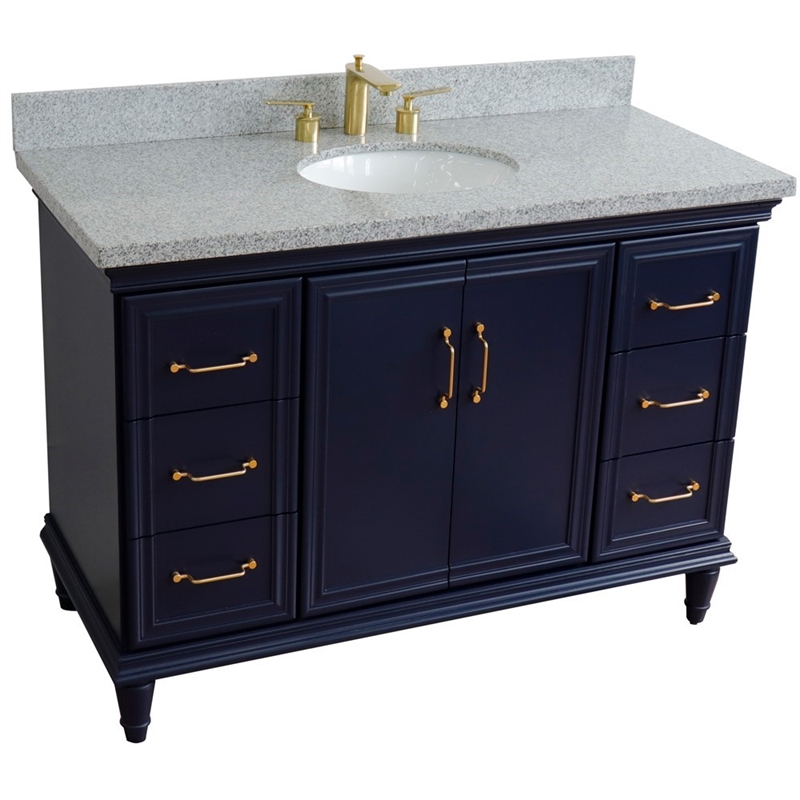 49 in. Single Wooden Vanity  Blue with Gray Granite Oval Sink