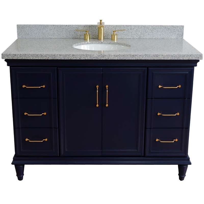 49 in. Single Wooden Vanity  Blue with Gray Granite Oval Sink