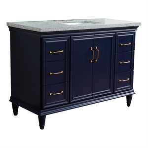 49 in. Single Wooden Vanity  Blue with Gray Granite Rectangle Sink