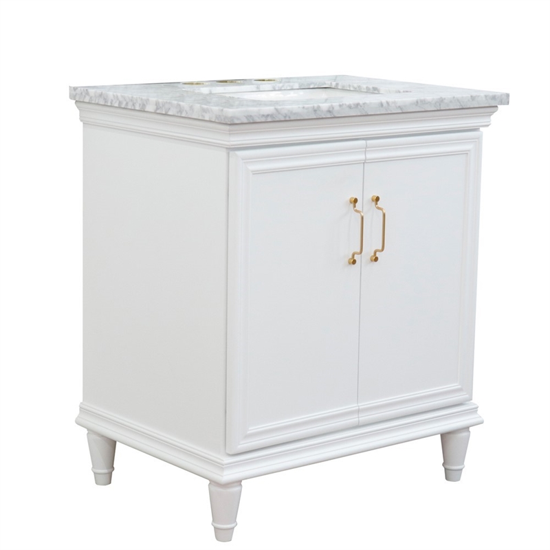31 in. Single Wooden Vanity  White with White Carrara Rectangle Sink