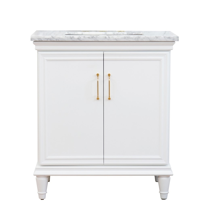 31 in. Single Wooden Vanity  White with White Carrara Rectangle Sink