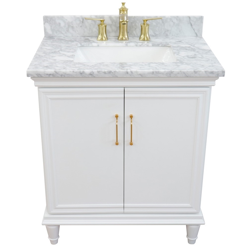 31 in. Single Wooden Vanity  White with White Carrara Rectangle Sink