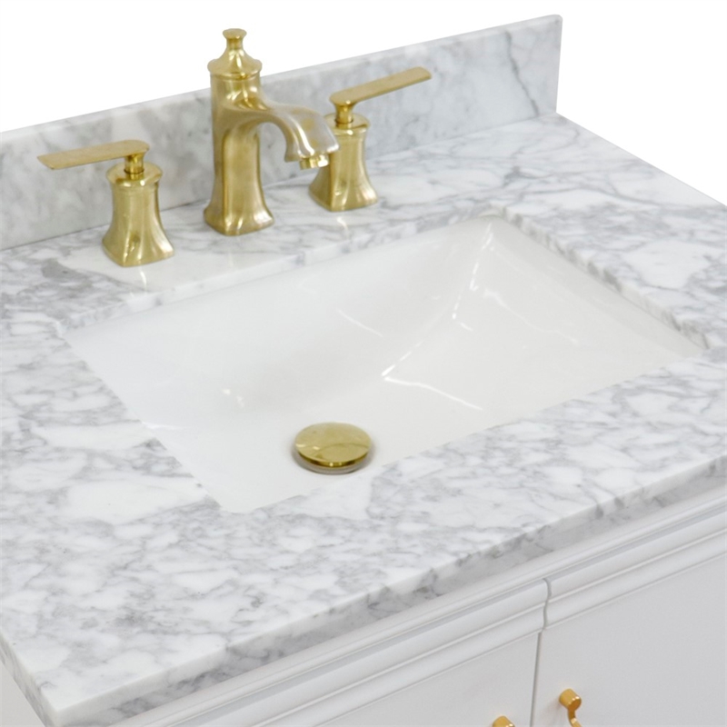 31 in. Single Wooden Vanity  White with White Carrara Rectangle Sink