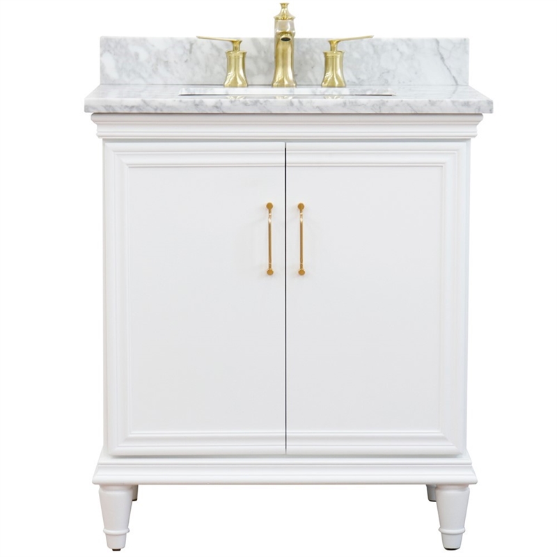 31 in. Single Wooden Vanity  White with White Carrara Rectangle Sink