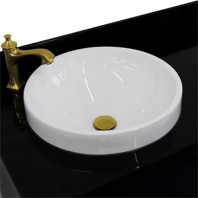37 in. Single Wooden Vanity  Blue Black Galaxy Round Left Door.Left Sink