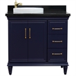 37 in. Single Wooden Vanity  Blue Black Galaxy Round Left Door.Left Sink