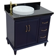 37 in. Single Wooden Vanity  Blue Black Galaxy Round Left Door.Left Sink