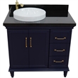 37 in. Single Wooden Vanity  Blue Black Galaxy Round Left Door.Left Sink
