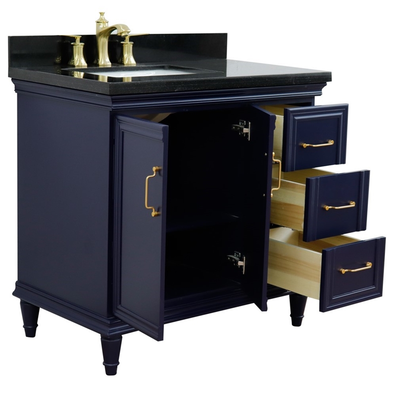 37 in. Single Wooden Vanity  Blue Black Galaxy Rectangle Left Door.Left Sink