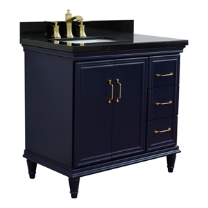 37 in. Single Wooden Vanity  Blue Black Galaxy Rectangle Left Door.Left Sink