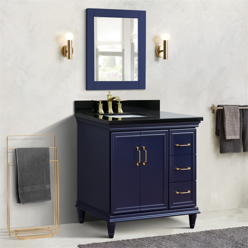 37 in. Single Wooden Vanity  Blue Black Galaxy Rectangle Left Door.Left Sink