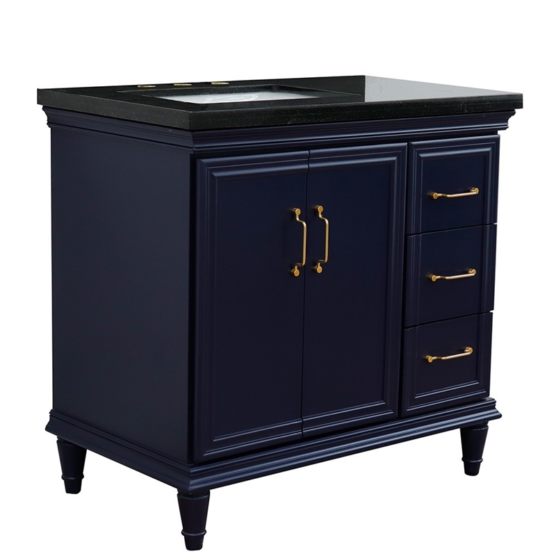 37 in. Single Wooden Vanity  Blue Black Galaxy Rectangle Left Door.Left Sink