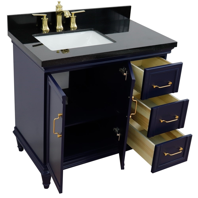 37 in. Single Wooden Vanity  Blue Black Galaxy Rectangle Left Door.Left Sink