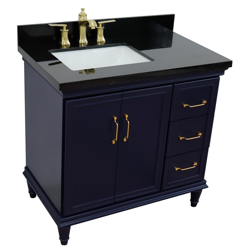 37 in. Single Wooden Vanity  Blue Black Galaxy Rectangle Left Door.Left Sink