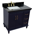 37 in. Single Wooden Vanity  Blue Black Galaxy Rectangle Left Door.Left Sink