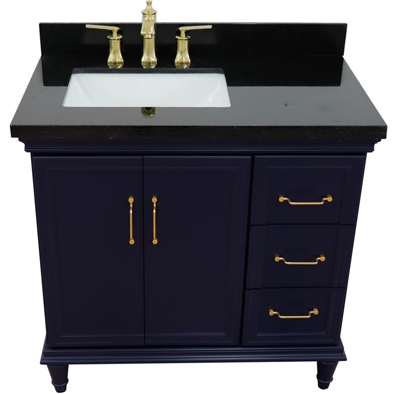 37 in. Single Wooden Vanity  Blue Black Galaxy Rectangle Left Door.Left Sink