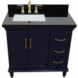 37 in. Single Wooden Vanity  Blue Black Galaxy Rectangle Left Door.Left Sink
