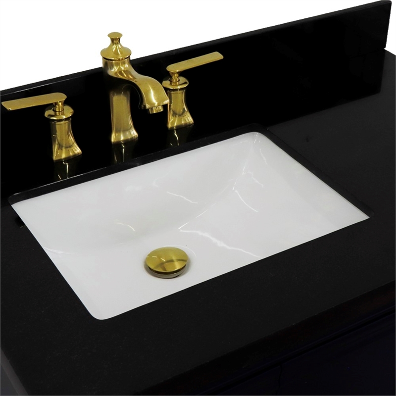 37 in. Single Wooden Vanity  Blue Black Galaxy Rectangle Left Door.Left Sink