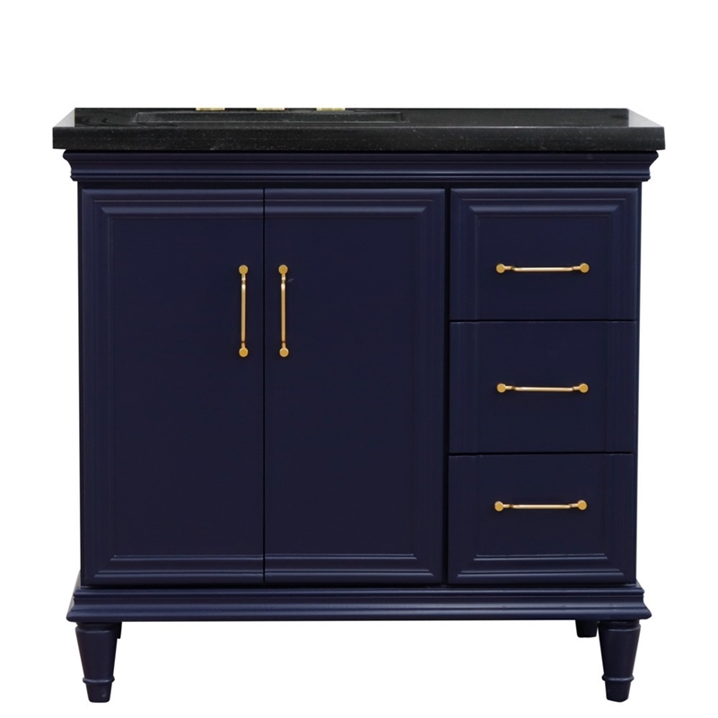37 in. Single Wooden Vanity  Blue Black Galaxy Rectangle Left Door.Left Sink