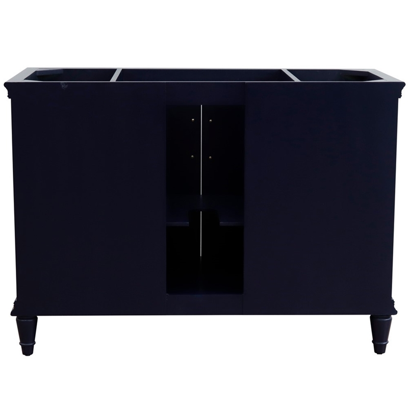 49 in. Single Wooden Vanity  Blue with White Carrara Marble Rectangle Sink