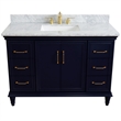 49 in. Single Wooden Vanity  Blue with White Carrara Marble Rectangle Sink