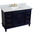 49 in. Single Wooden Vanity  Blue with White Carrara Marble Rectangle Sink