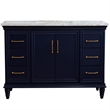49 in. Single Wooden Vanity  Blue with White Carrara Marble Rectangle Sink