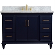 49 in. Single Wooden Vanity  Blue with White Carrara Marble Rectangle Sink