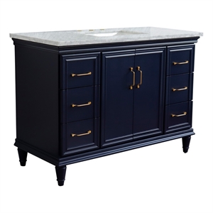 49 in. Single Wooden Vanity  Blue with White Carrara Marble Rectangle Sink