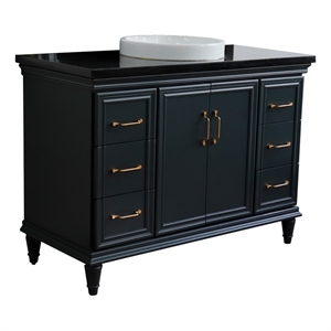 49 in. Single Wooden Vanity  Dark Gray with Black Galaxy Granite Rectangle Sink