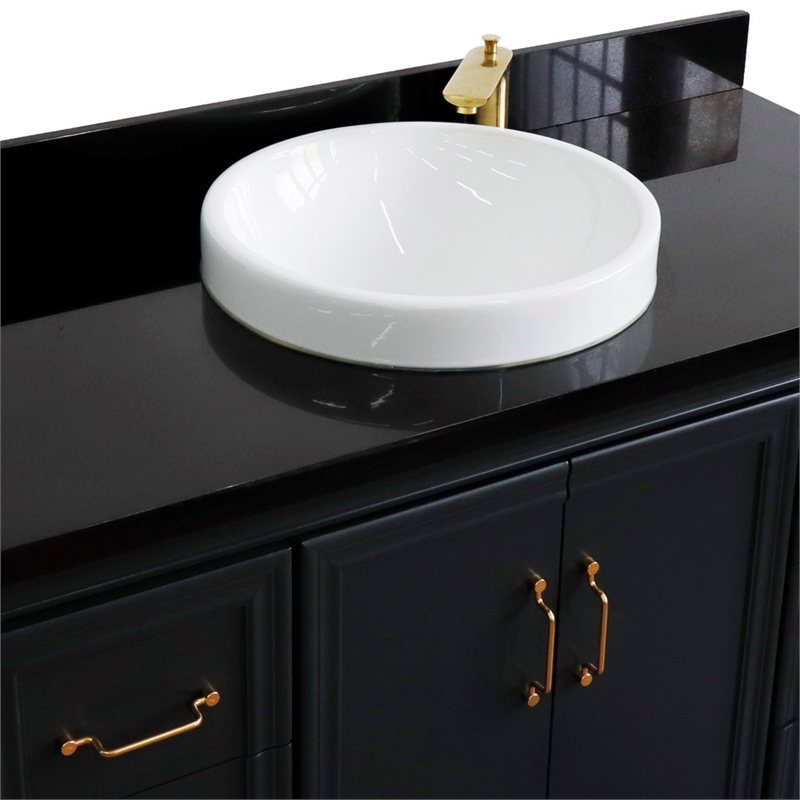 49 in. Single Wooden Vanity  Dark Gray with Black Galaxy Granite Rectangle Sink