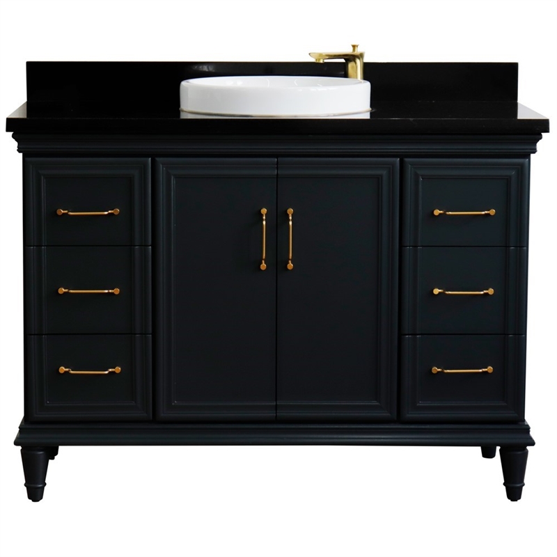 49 in. Single Wooden Vanity  Dark Gray with Black Galaxy Granite Rectangle Sink