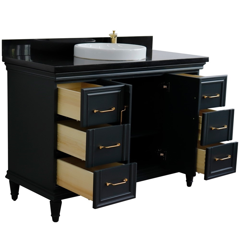 49 in. Single Wooden Vanity  Dark Gray with Black Galaxy Granite Rectangle Sink