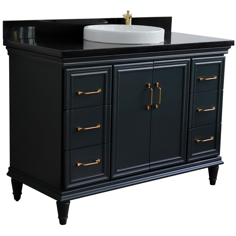 49 in. Single Wooden Vanity  Dark Gray with Black Galaxy Granite Rectangle Sink