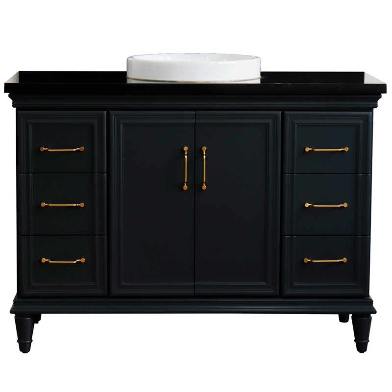 49 in. Single Wooden Vanity  Dark Gray with Black Galaxy Granite Rectangle Sink