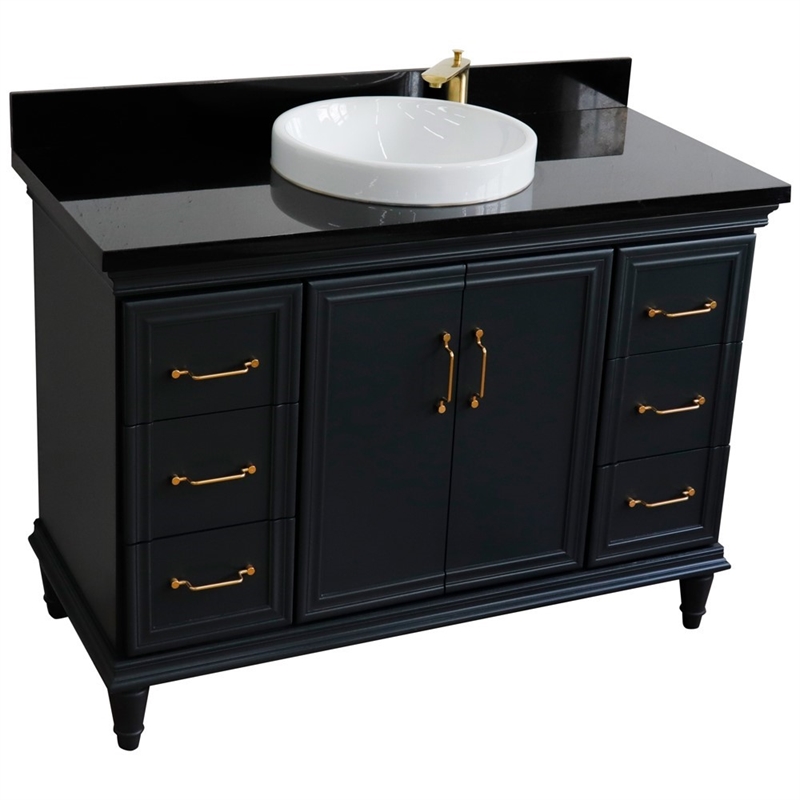 49 in. Single Wooden Vanity  Dark Gray with Black Galaxy Granite Rectangle Sink