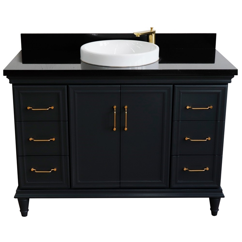 49 in. Single Wooden Vanity  Dark Gray with Black Galaxy Granite Rectangle Sink