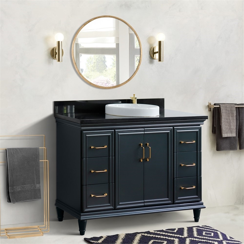 49 in. Single Wooden Vanity  Dark Gray with Black Galaxy Granite Rectangle Sink
