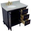 37 in. Single Wooden Vanity  Blue Gray Granite Oval Left Door.Left Sink