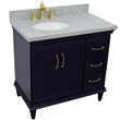 37 in. Single Wooden Vanity  Blue Gray Granite Oval Left Door.Left Sink
