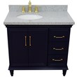 37 in. Single Wooden Vanity  Blue Gray Granite Oval Left Door.Left Sink