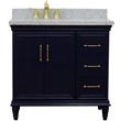 37 in. Single Wooden Vanity  Blue Gray Granite Oval Left Door.Left Sink