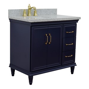 37 in. Single Wooden Vanity  Blue Gray Granite Oval Left Door.Left Sink