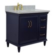 37 in. Single Wooden Vanity  Blue Gray Granite Oval Left Door.Left Sink
