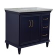 37 in. Single Wooden Vanity  Blue Gray Granite Oval Left Door.Left Sink