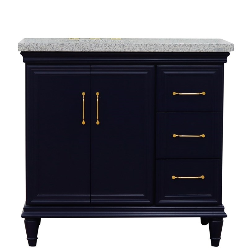 37 in. Single Wooden Vanity  Blue Gray Granite Oval Left Door.Left Sink